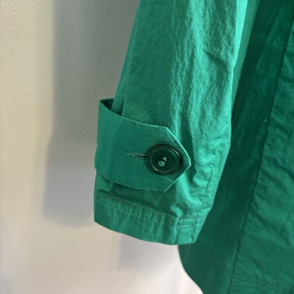 Kristin Davis Med Green Lightweight Trench Coat Style Jacket Ruffle Collar Belt - Picture 6 of 9